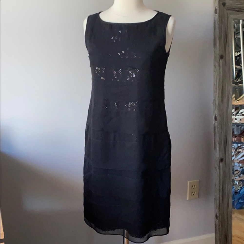Black shimmer sheath dress